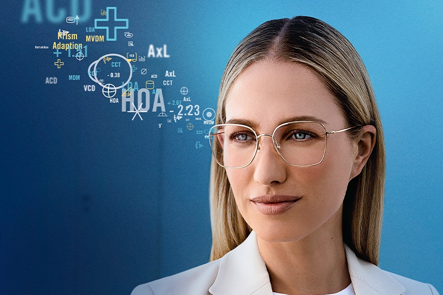 woman with biometric lenses and data beam