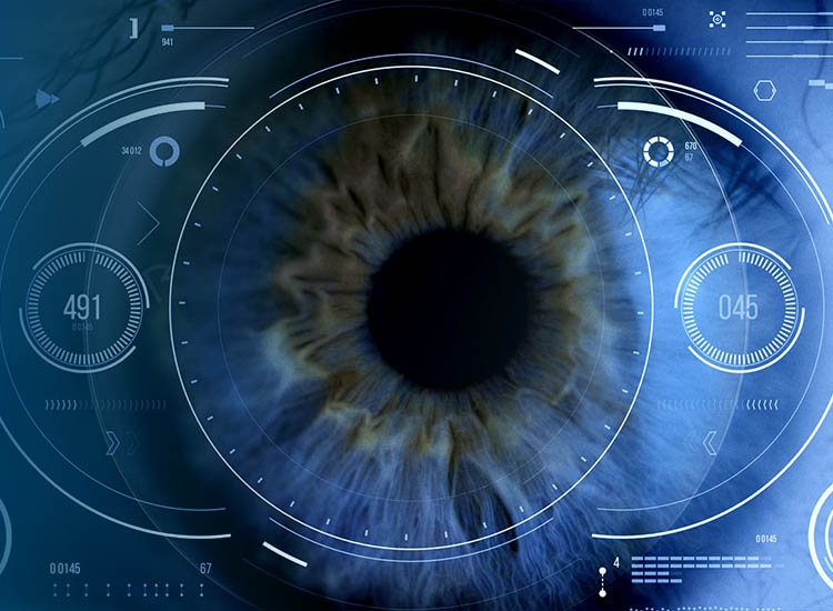Close-up of an eye with data graphic